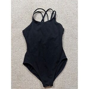 Capezio One‎ Piece Leotard girls Size M Black Cross Strap cotton dance ballet